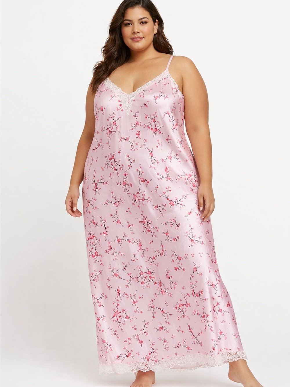 5/$25 Vintage Y2K Penningtons Cherry Blossom Lace Trim Slip Nightgown Size 4X